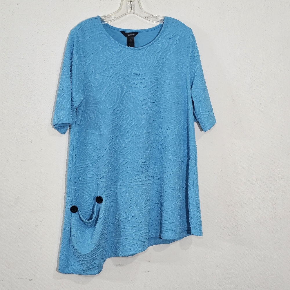 Ali Miles Sky Blue Textured Mini Dress